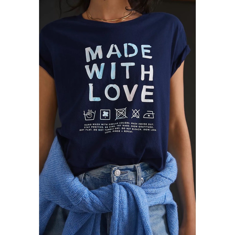 Kerri Rosenthal | Anthropologie Made With Love Graphic Tee Cotton Navy Blue M - Picture 2 of 11